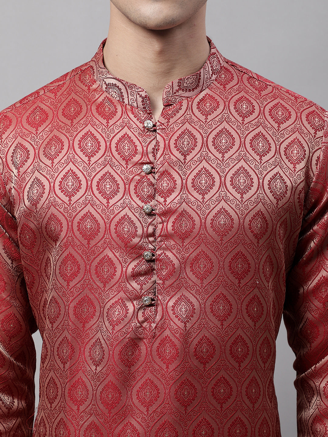Men Ethnic Maroon Woven Design Kurta with Pyjamas
