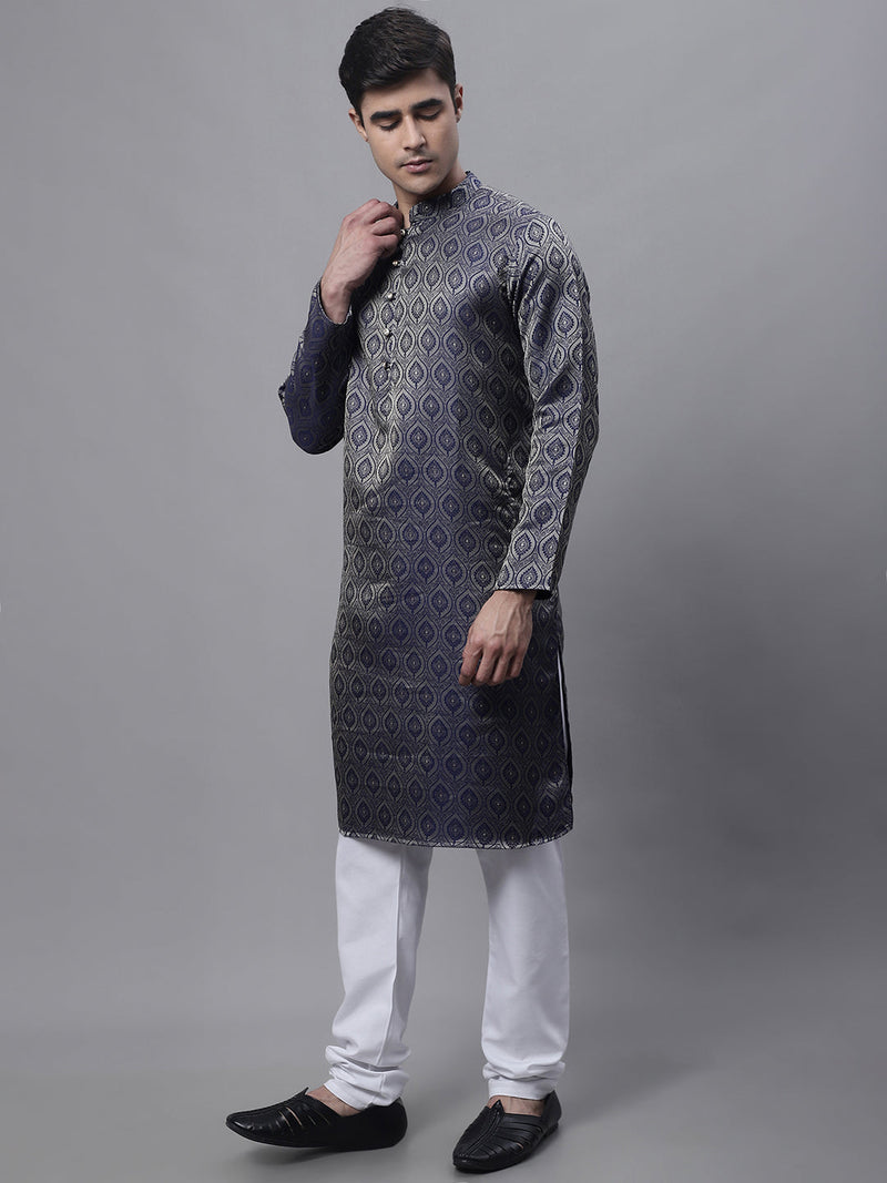 Men Ethnic  Navy Blue Woven Design Kurta with Pyjamas