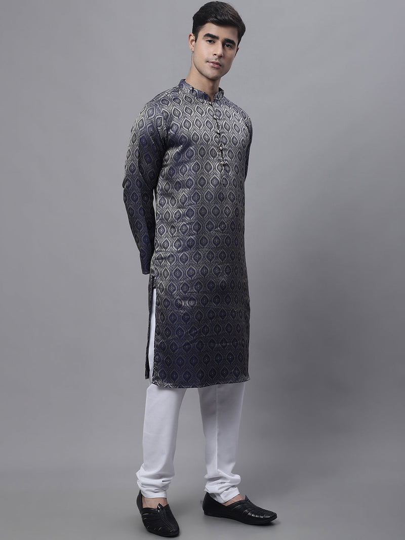 Men Ethnic  Navy Blue Woven Design Kurta with Pyjamas