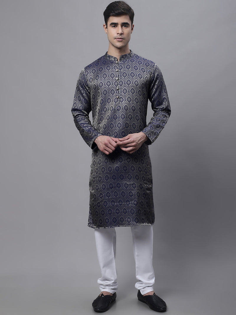 Men Ethnic  Navy Blue Woven Design Kurta with Pyjamas