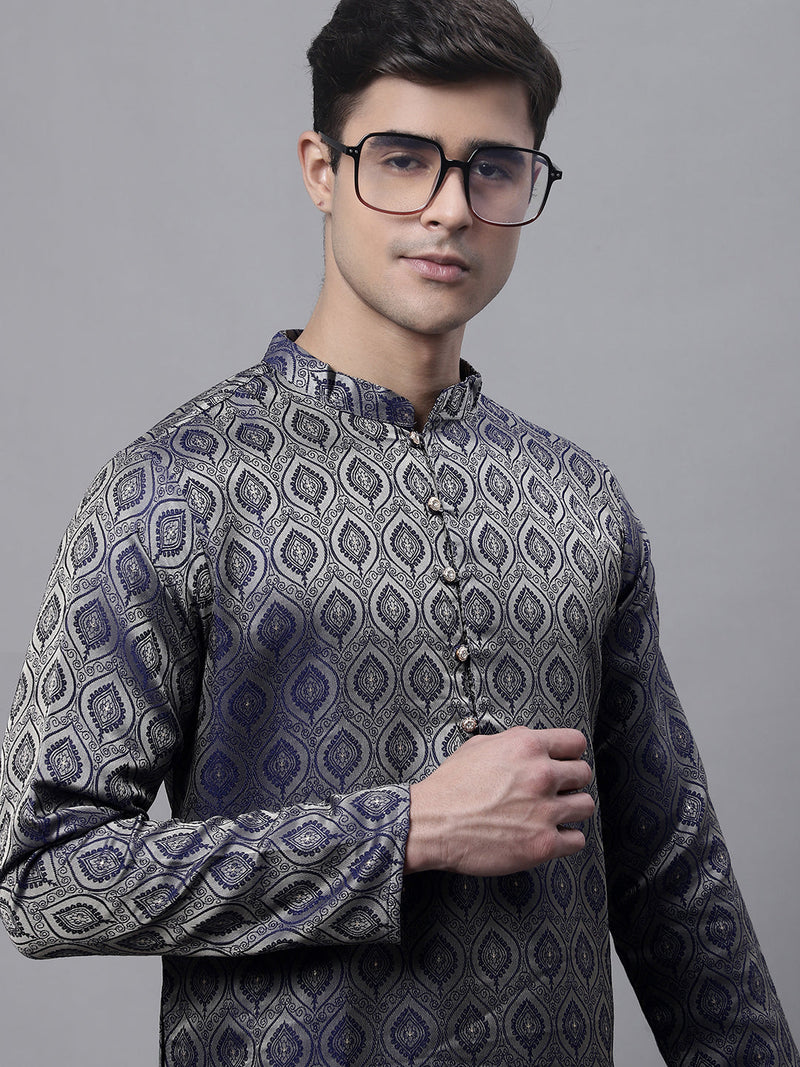 Men Ethnic  Navy Blue Woven Design Kurta with Pyjamas