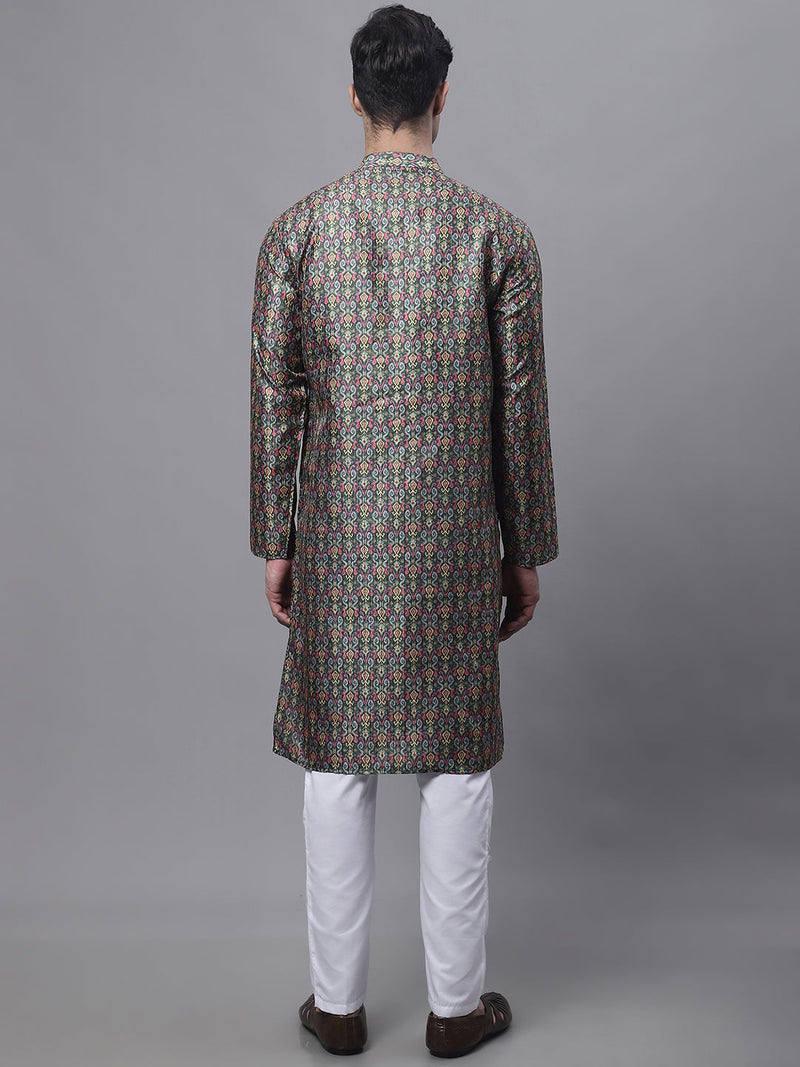 Men's Olive Green Digital Printed Kurta Pyjama Set