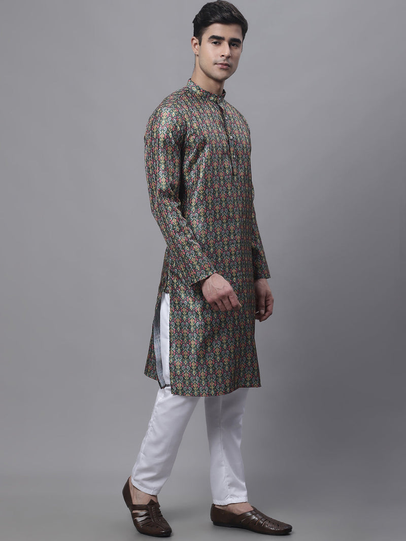 Men's Olive Green Digital Printed Kurta Pyjama Set