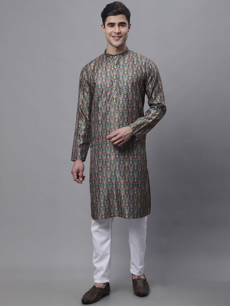 Men's Olive Green Digital Printed Kurta Pyjama Set