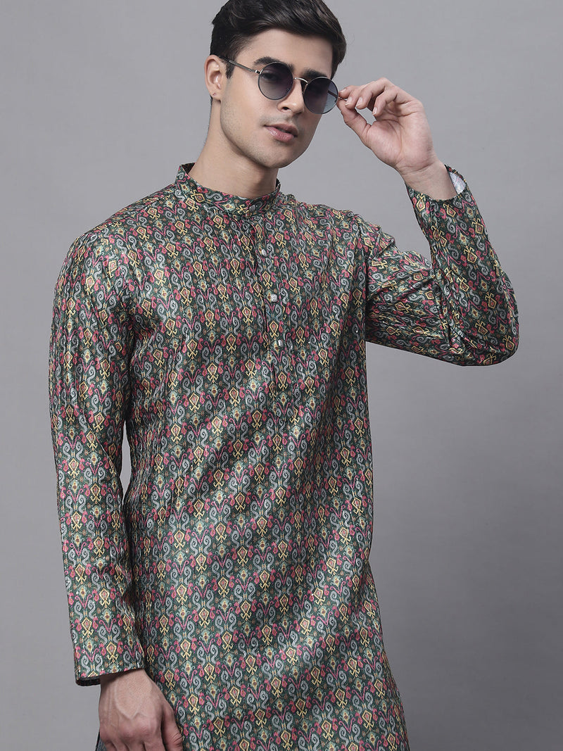 Men's Olive Green Digital Printed Kurta Pyjama Set