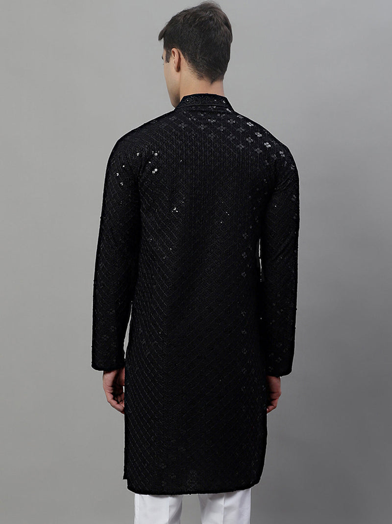 Men's Black Chikankari Embroidered and Sequence Kurtas