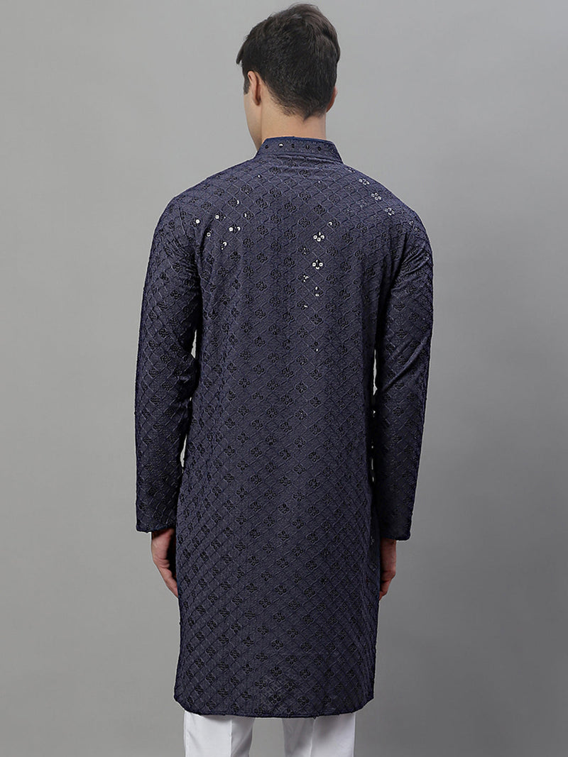 Men's Grey Chikankari Embroidered and Sequence Kurtas