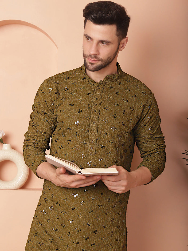 Men's Chikankari and Sequence Kurta with Pyjama