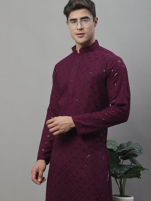 Men's Purple Chikankari Embroidered and Sequence Kurtas