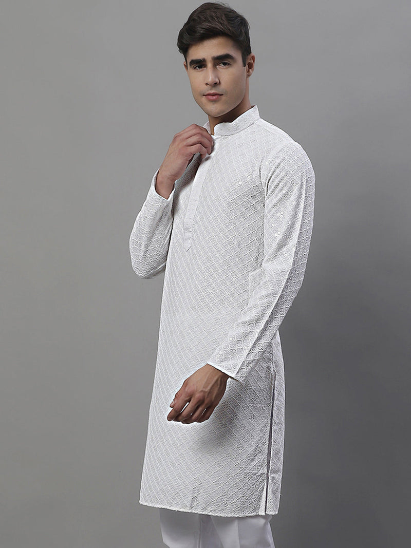 Men's White Chikankari Embroidered and Sequence Kurtas