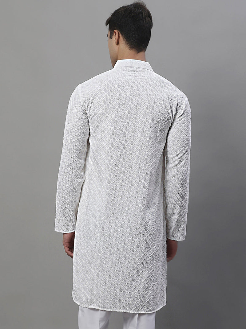 Men's White Chikankari Embroidered and Sequence Kurtas