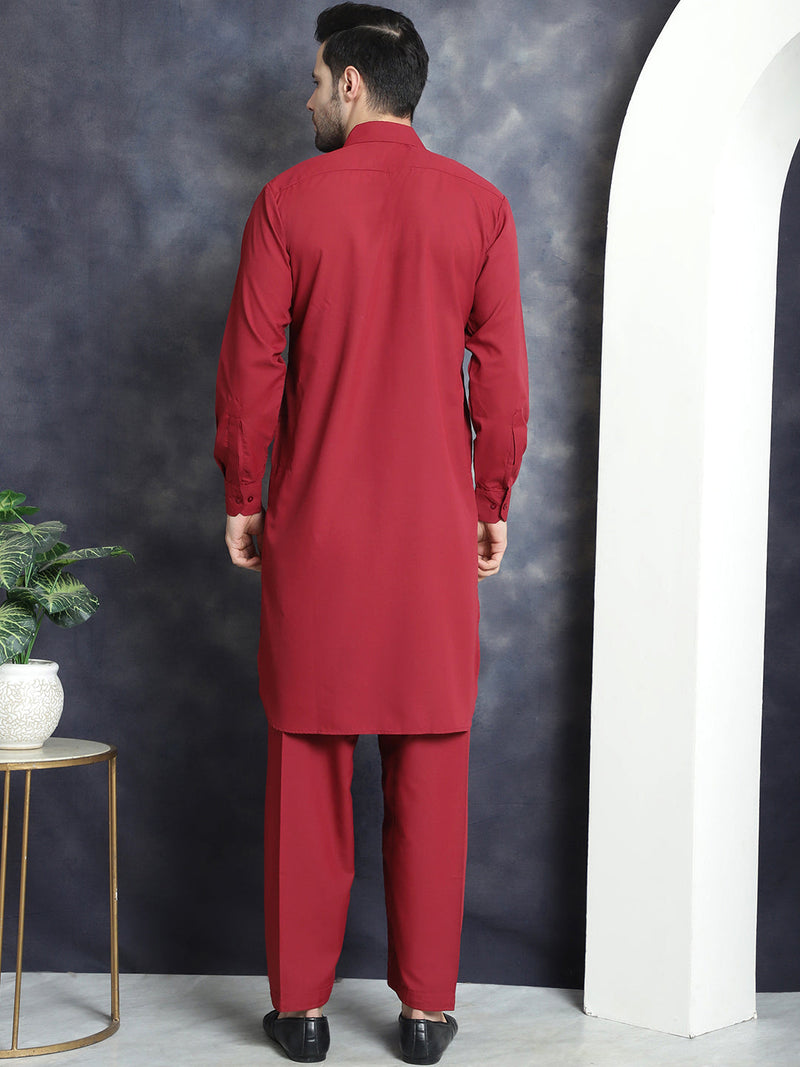 Men's Solid Pathani Kurta with Salwar ( JOKP 696Maroon )