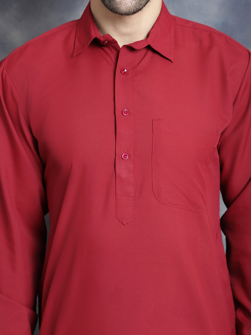 Men's Solid Pathani Kurta with Salwar ( JOKP 696Maroon )