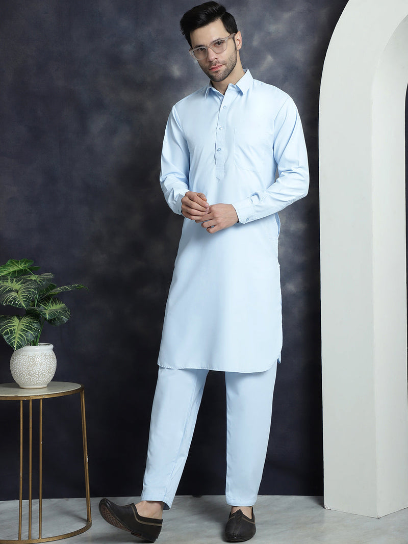 Men's Solid Pathani Kurta with Salwar ( JOKP 696Sky )