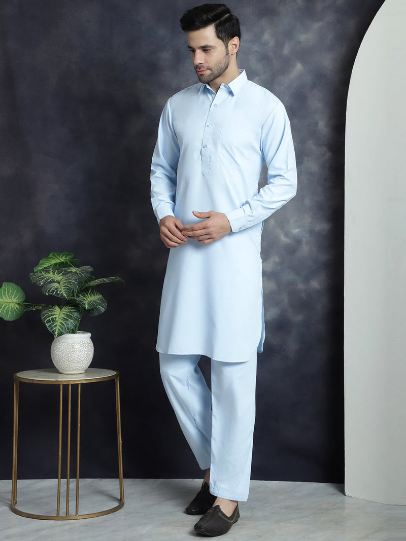 Men's Solid Pathani Kurta with Salwar ( JOKP 696Sky )