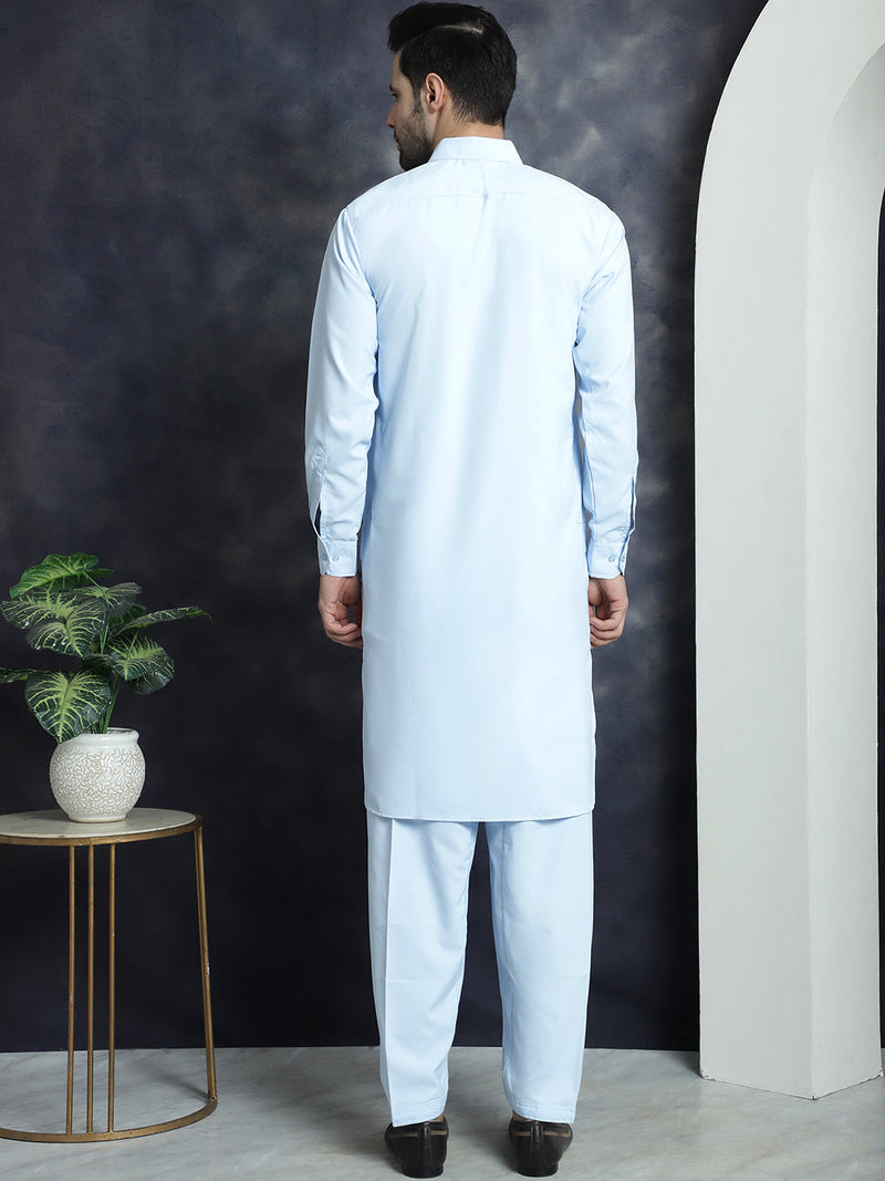 Men's Solid Pathani Kurta with Salwar ( JOKP 696Sky )