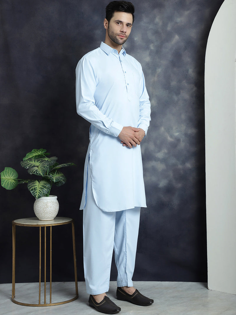 Men's Solid Pathani Kurta with Salwar ( JOKP 696Sky )