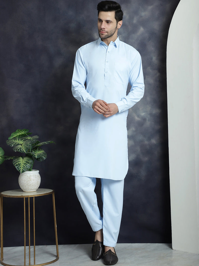 Men's Solid Pathani Kurta with Salwar ( JOKP 696Sky )