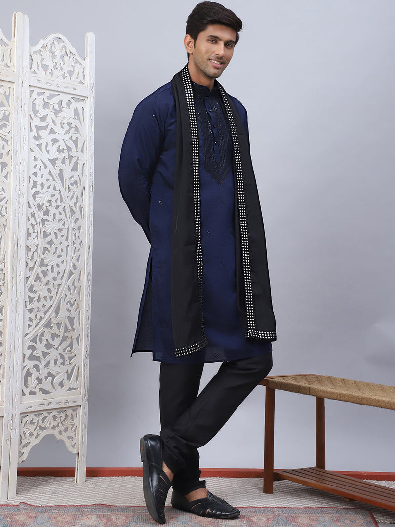 Sequins Embroidered Kurta Pyjama and Dupatta Set for Men