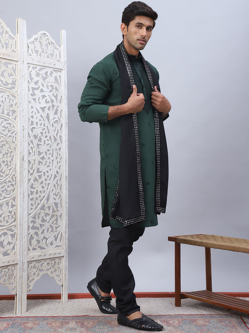 Sequins Embroidered Kurta Pyjama and Dupatta Set for Men