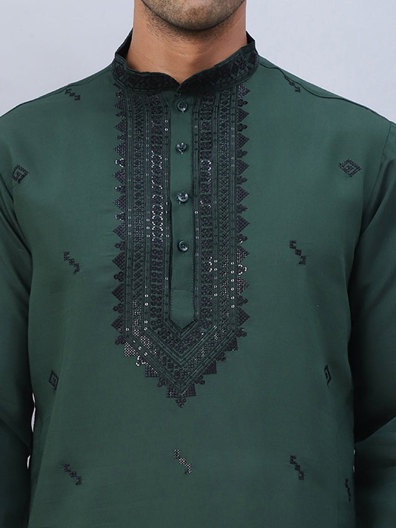 Sequins Embroidered Kurta Pyjama and Dupatta Set for Men