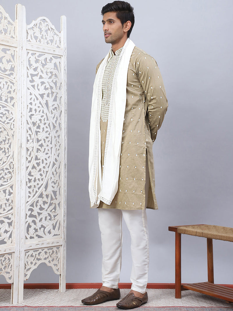 Sequins Embroidered Kurta Pyjama With Dupatta Set