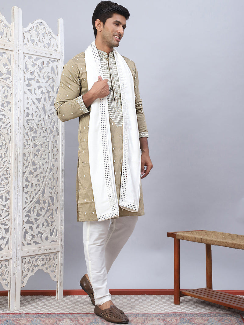 Sequins Embroidered Kurta Pyjama With Dupatta Set