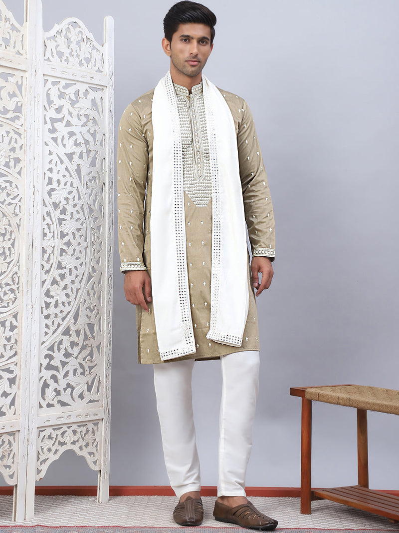 Sequins Embroidered Kurta Pyjama With Dupatta Set