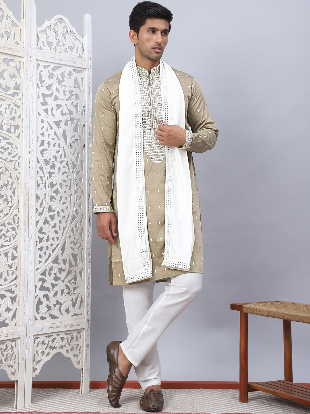 Sequins Embroidered Kurta Pyjama With Dupatta Set