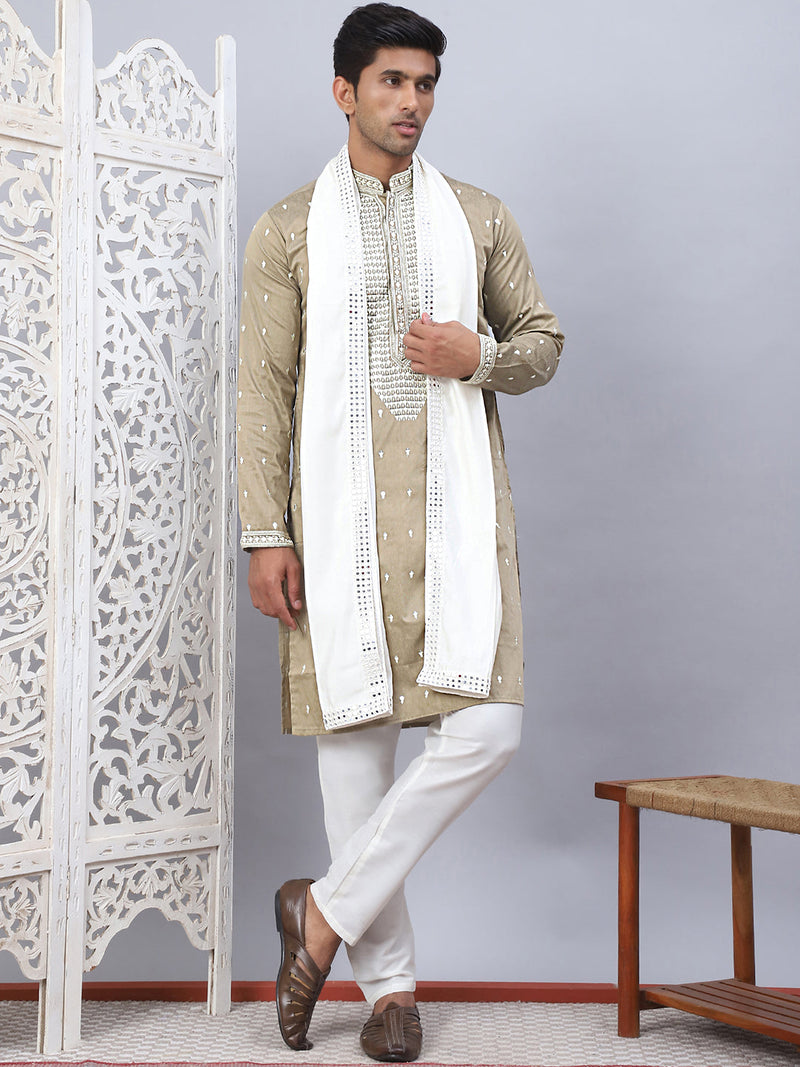 Sequins Embroidered Kurta Pyjama With Dupatta Set