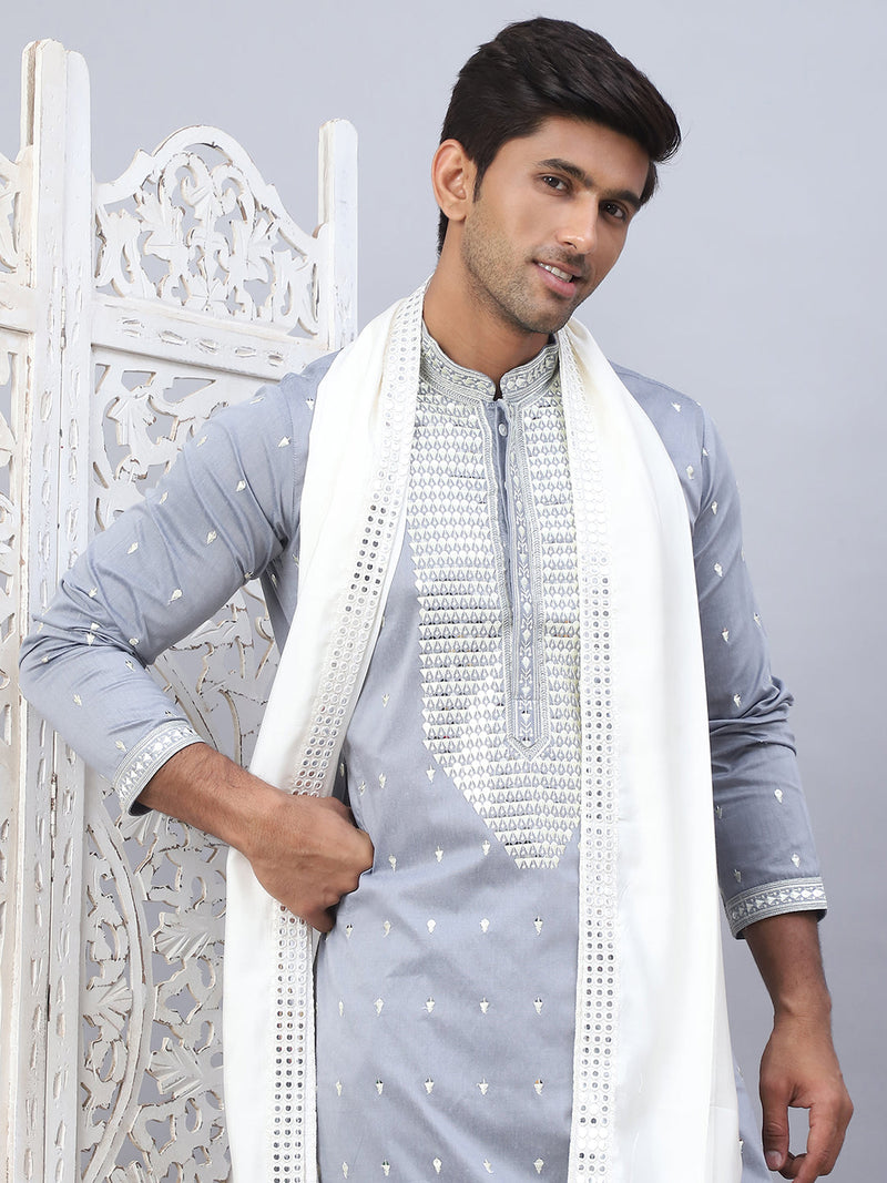 Sequins Embroidered Kurta Pyjama With Dupatta Set