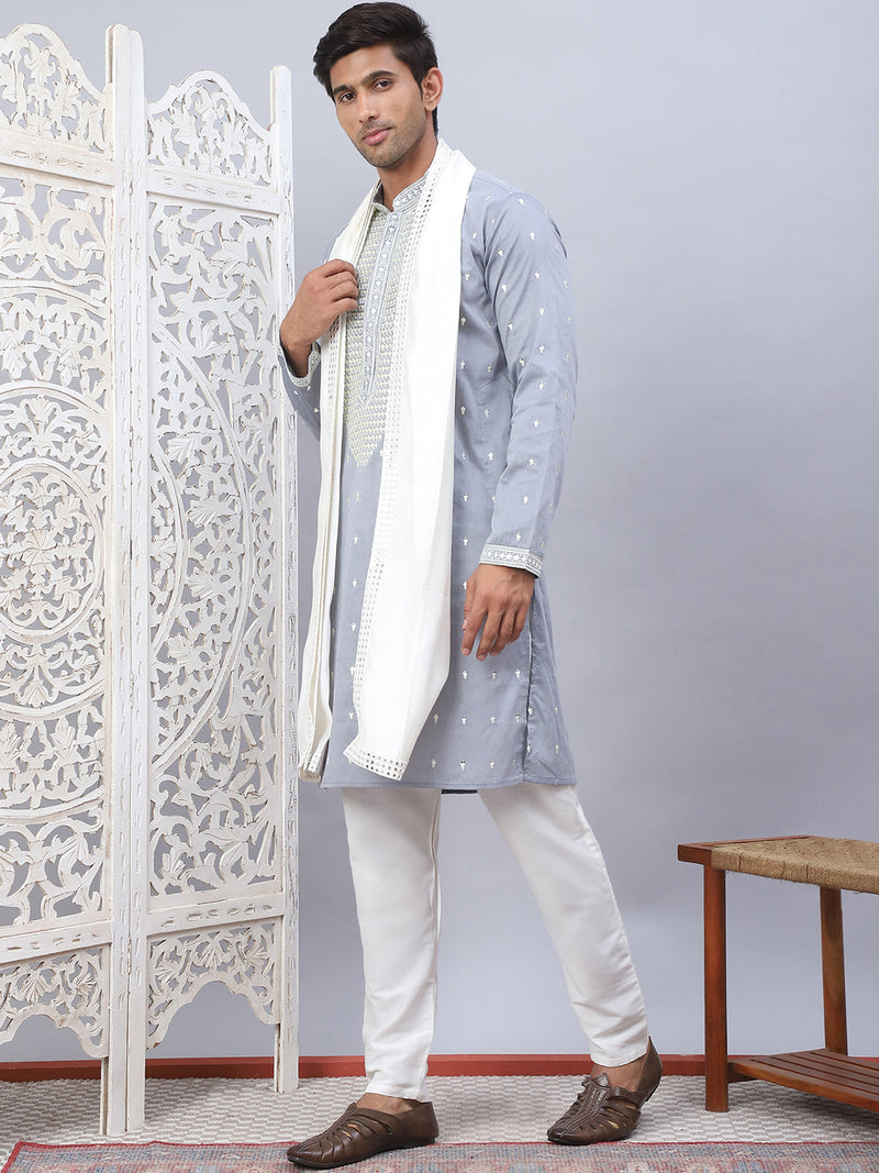 Sequins Embroidered Kurta Pyjama With Dupatta Set