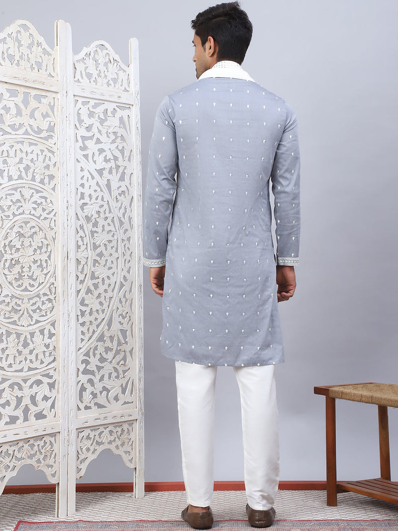 Sequins Embroidered Kurta Pyjama With Dupatta Set