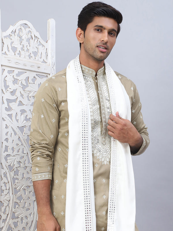 Men's Sequins Embroidered Kurta Pyjama With Dupatta