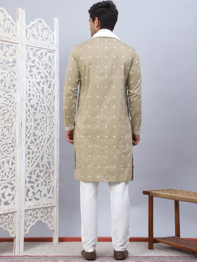 Men's Sequins Embroidered Kurta Pyjama With Dupatta