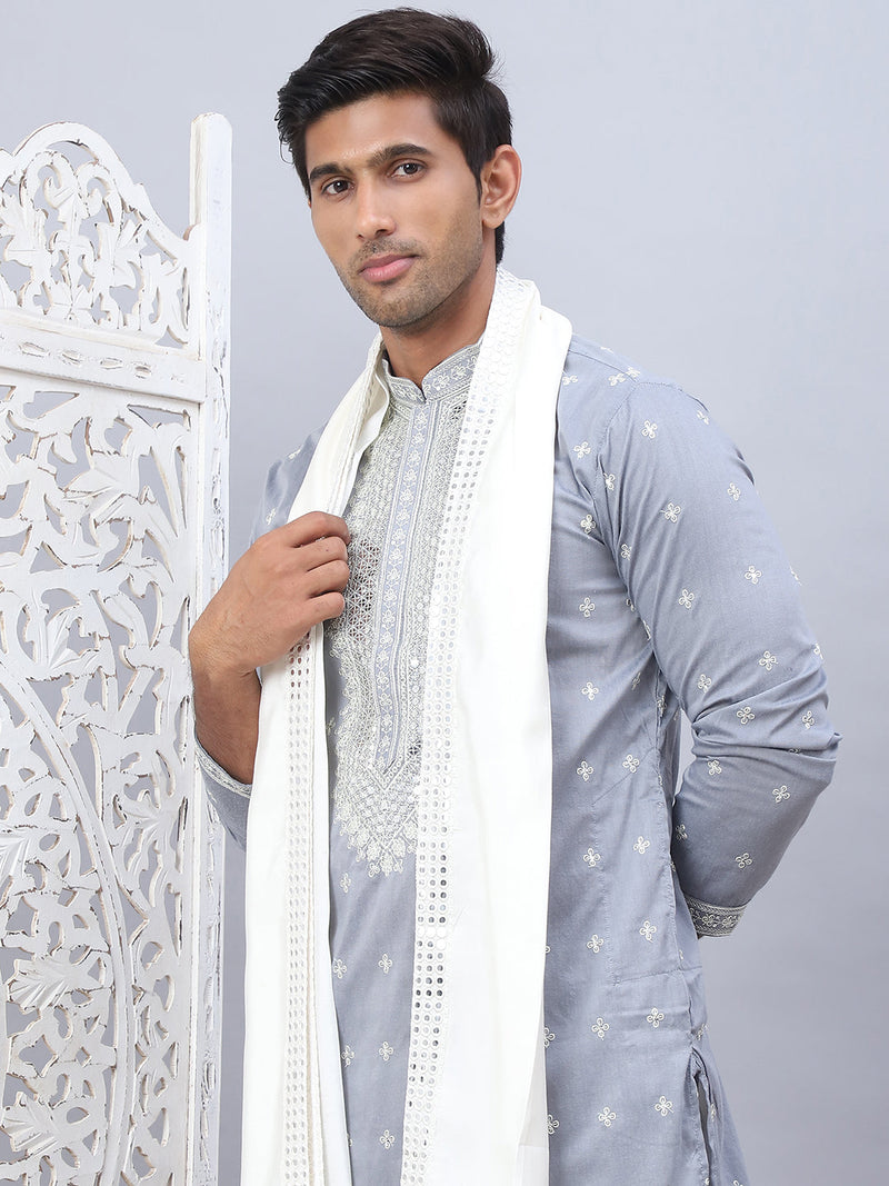 Men's Sequins Embroidered Kurta Pyjama With Dupatta