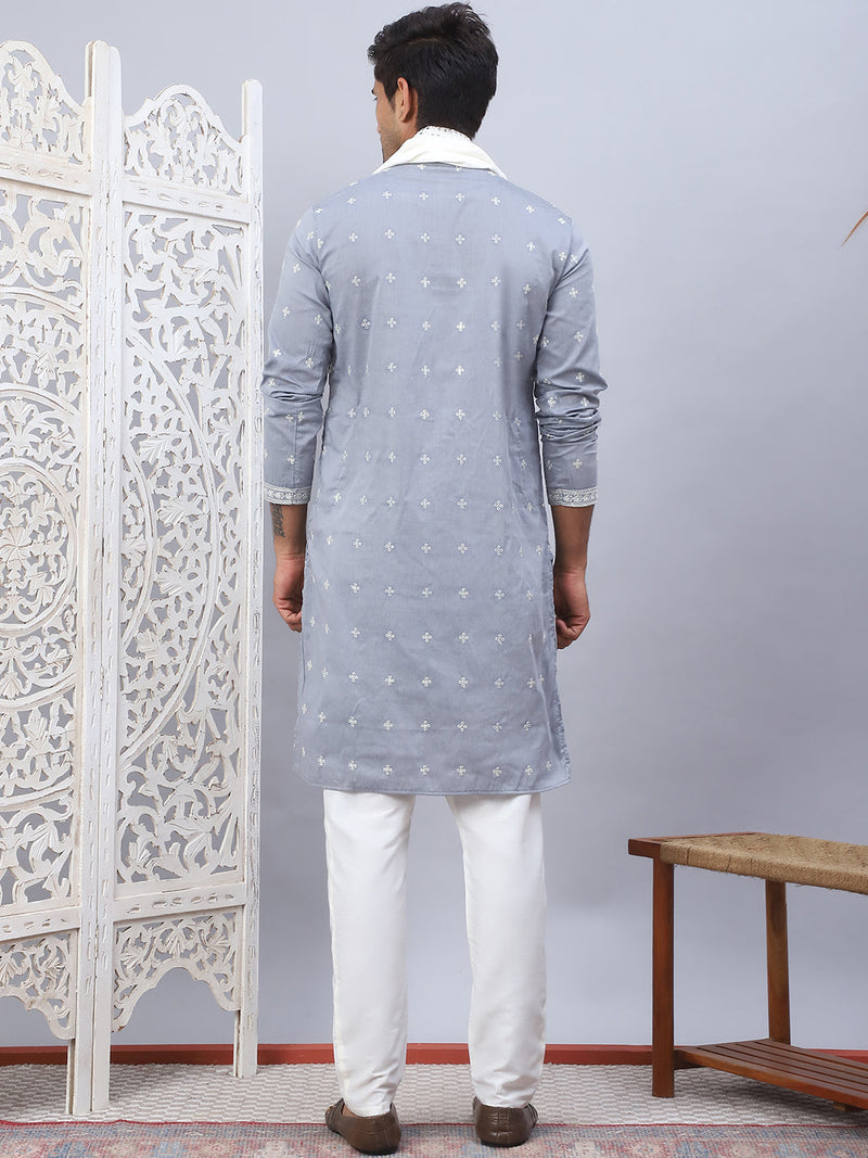 Men's Sequins Embroidered Kurta Pyjama With Dupatta