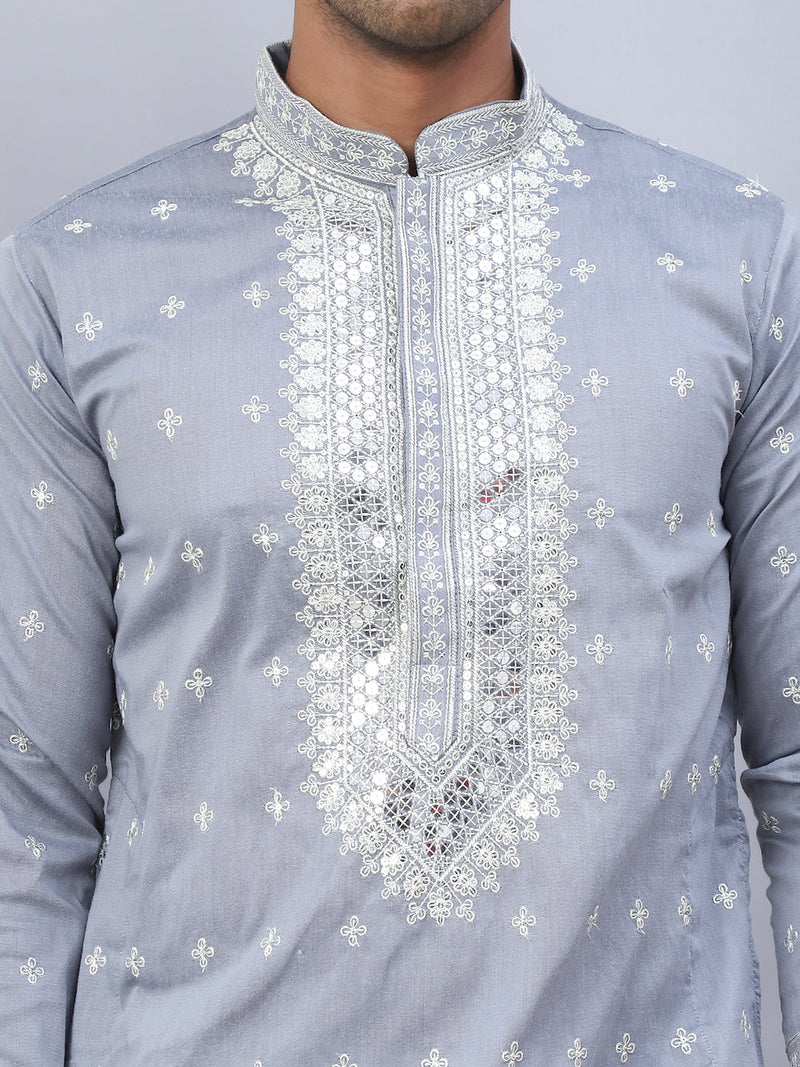 Men's Sequins Embroidered Kurta Pyjama With Dupatta