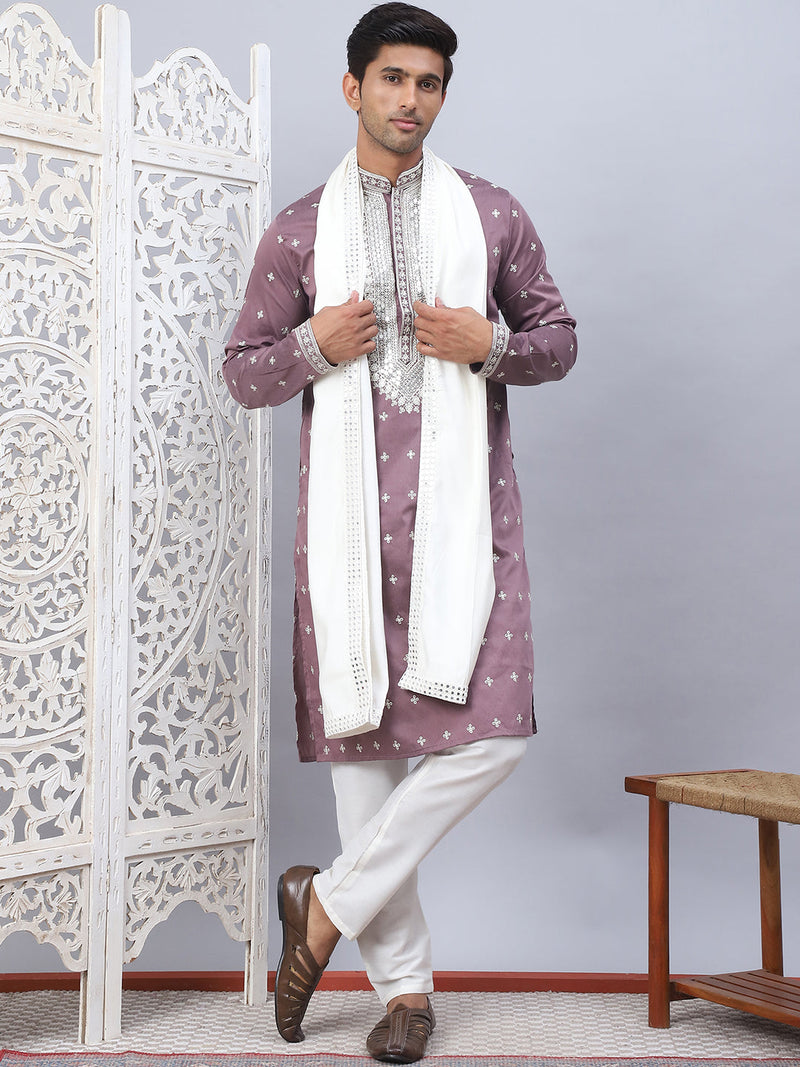 Men's Sequins Embroidered Kurta Pyjama With Dupatta