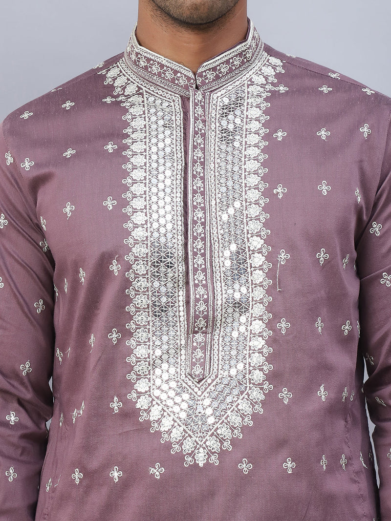 Men's Sequins Embroidered Kurta Pyjama With Dupatta