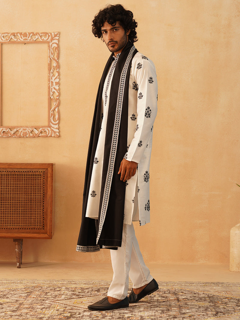 Embroidered & Sequin Kurta Pyjama With Dupatta