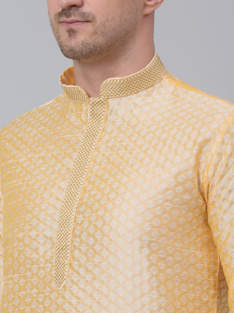 Men's Golden Collar Embroidered Kurta with Pyjama.