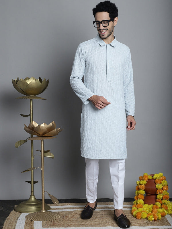 Men's Chikankari Embroidered and Sequence Kurta with Pyjama