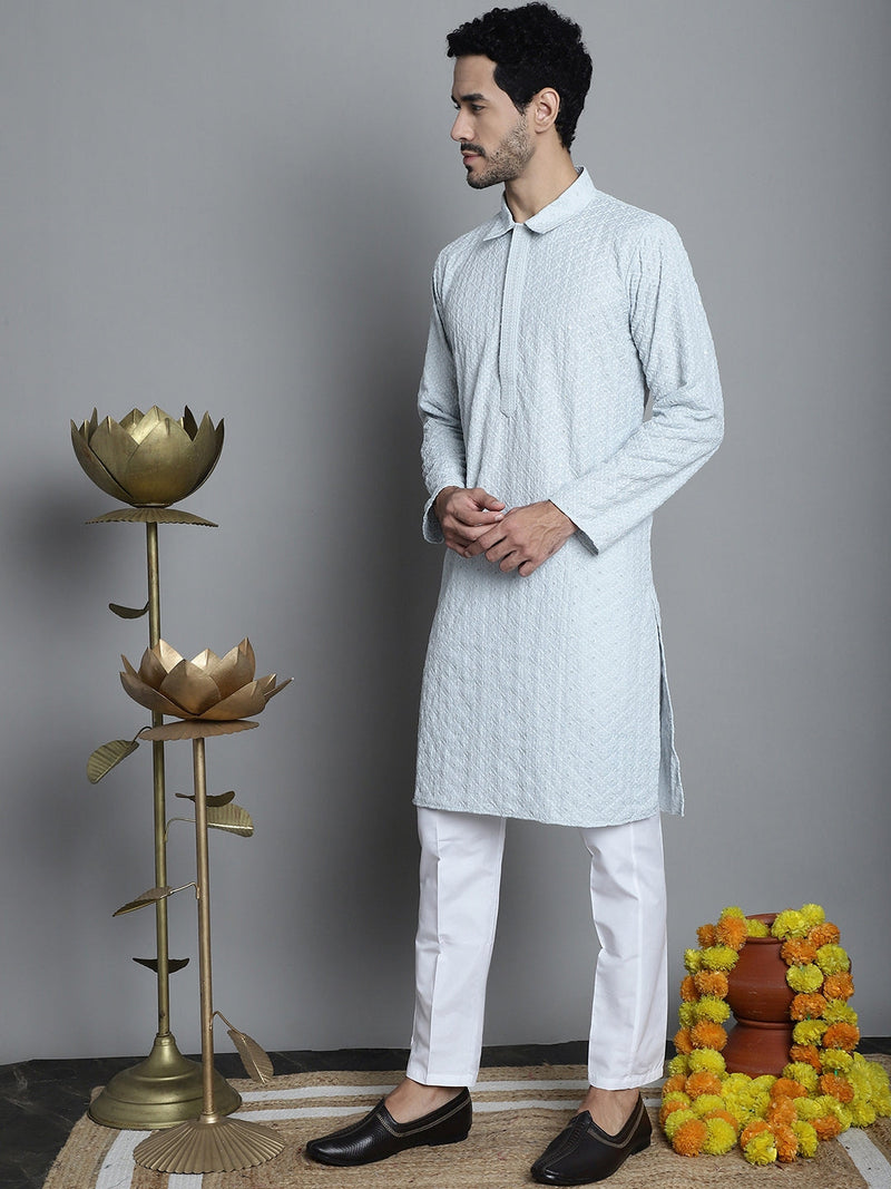 Men's Chikankari Embroidered and Sequence Kurta with Pyjama