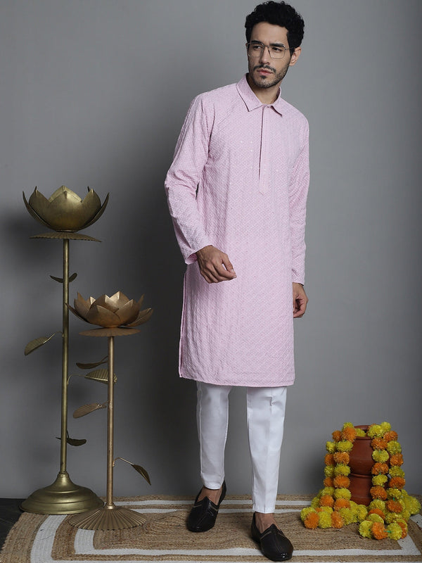 Men's Chikankari Embroidered and Sequence Kurta with Pyjama