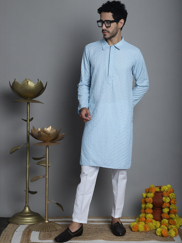 Men's Chikankari Embroidered and Sequence Kurta with Pyjama