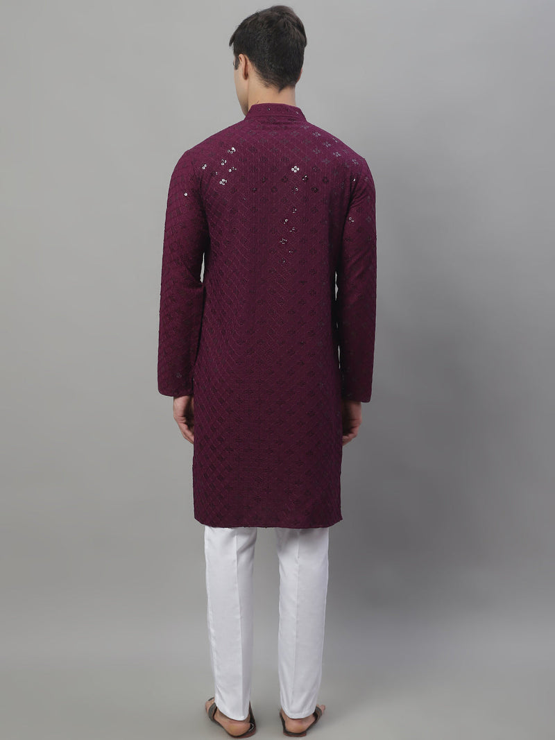 Men's Purple Chikankari Embroidered and Sequence Kurta with Pyjama.