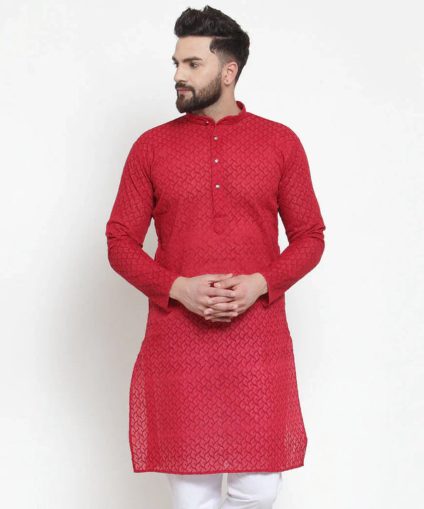 Jompers Men Maroon Chikan Kurta Only ( KO 561 Maroon )