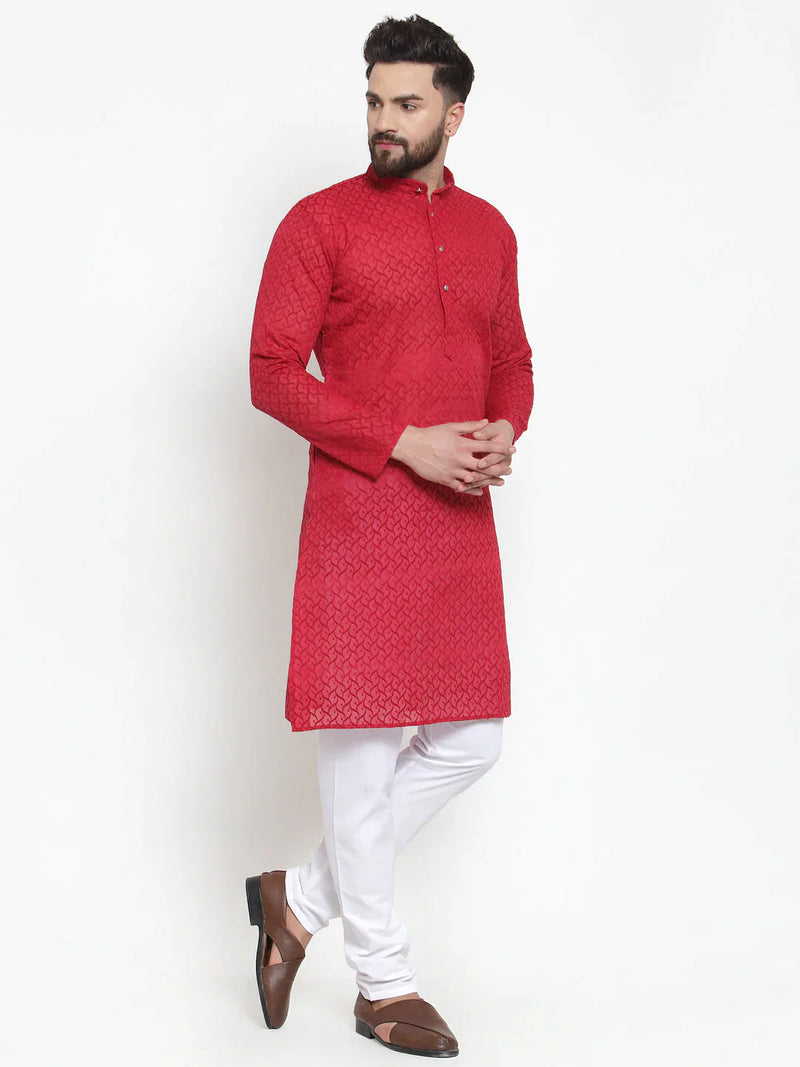 Jompers Men Maroon Chikan Kurta Only ( KO 561 Maroon )