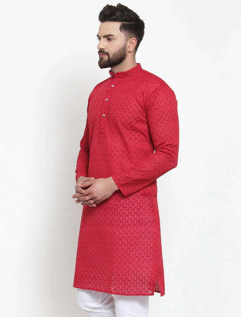 Jompers Men Maroon Chikan Kurta Only ( KO 561 Maroon )